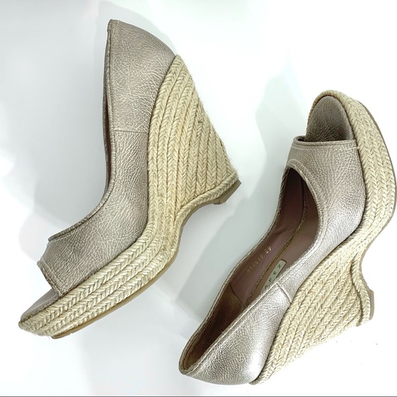 Pura Lopez Metallic Leather Open Toe Espadrille Platform Wedge size 39 - Picture 5 of 10